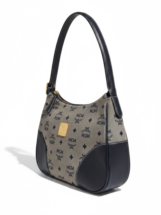 MCM Handbags - Vintage MCM Visetos Jacquard Canvas Baguette Shoulder Bag Navy